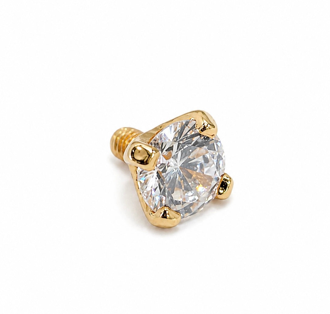 Dermal Top with 3mm Natural Diamond Labret Stud With 14K Solid Yellow Gold