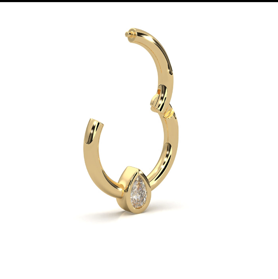 Pear Shape Genuine Diamond Hinged Nose Ring Septum Clicker Daith Helix Conch Rook Jewelry 14k Gold