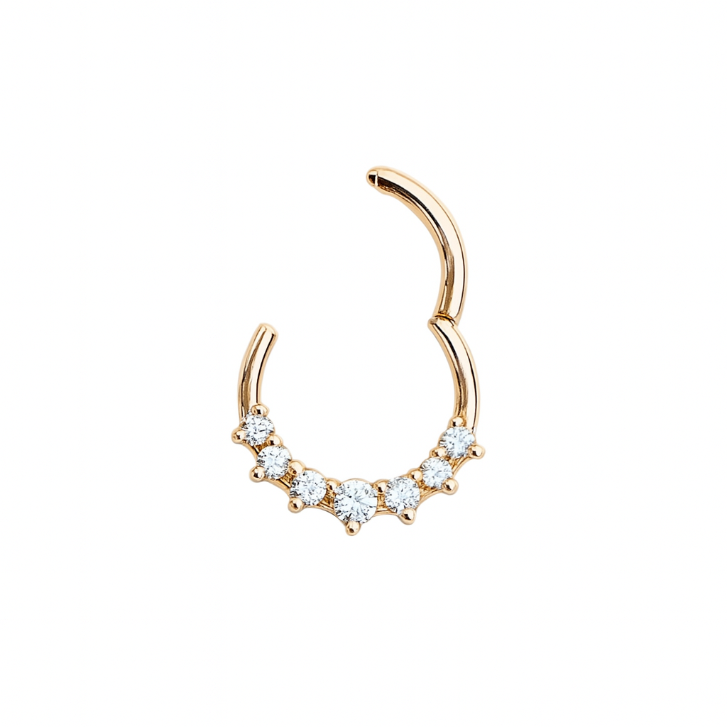 Graduation Hinged Nose Ring Septum Clicker Daith Hoop With 7 Natural Diamonds 14k Gold Rook Tragus Jewelry