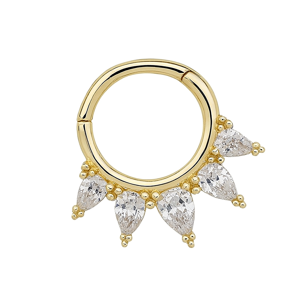 Pear Shaped Natural Diamonds Hinged Nose Ring Septum Clicker Rook Daith Hoop With 14k Gold