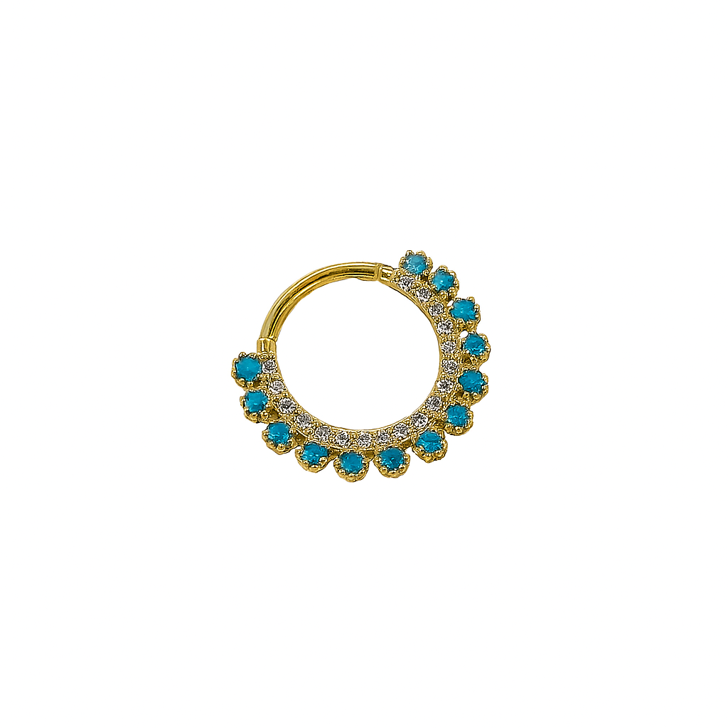 Natural Diamonds and turquoise Hinged Nose Jewelry Septum Ear Clicker Hoop 14k Solid Gold