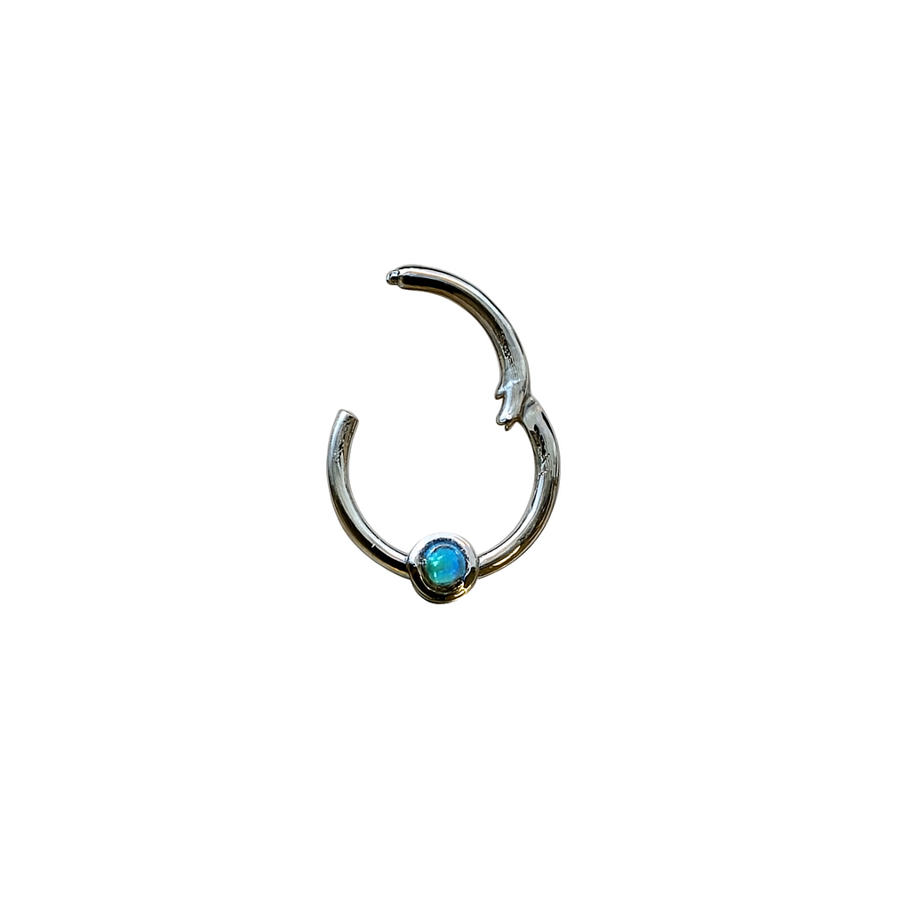 Genuine Opal Bezel Hinged Nose Ring Septum Clicker Daith Helix Conch Hoop 14k Gold