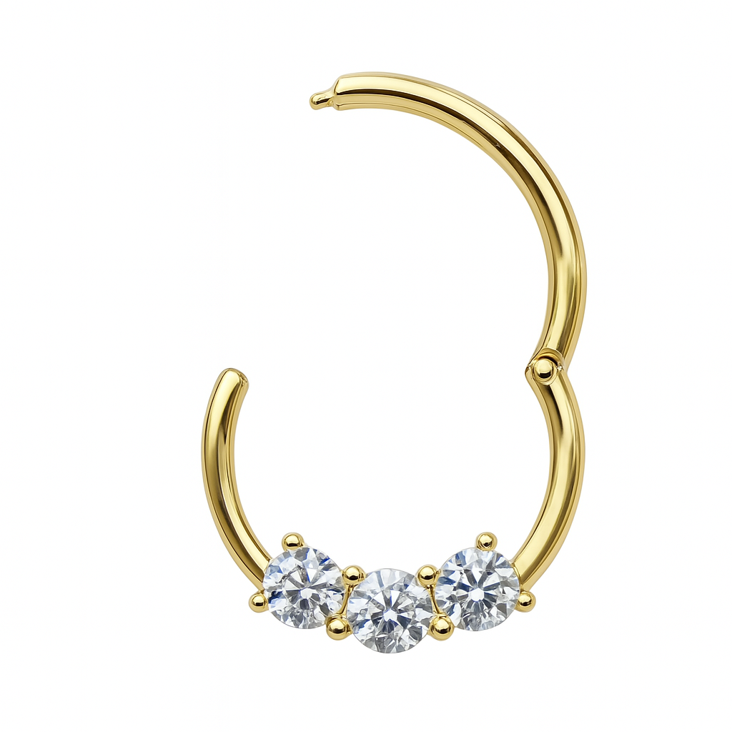 Septum Ring 14K Gold 3 Natural Diamond Daith Piercing Clicker Daith Piercing, Helix Piercing Septum Clicker Septum Jewelry