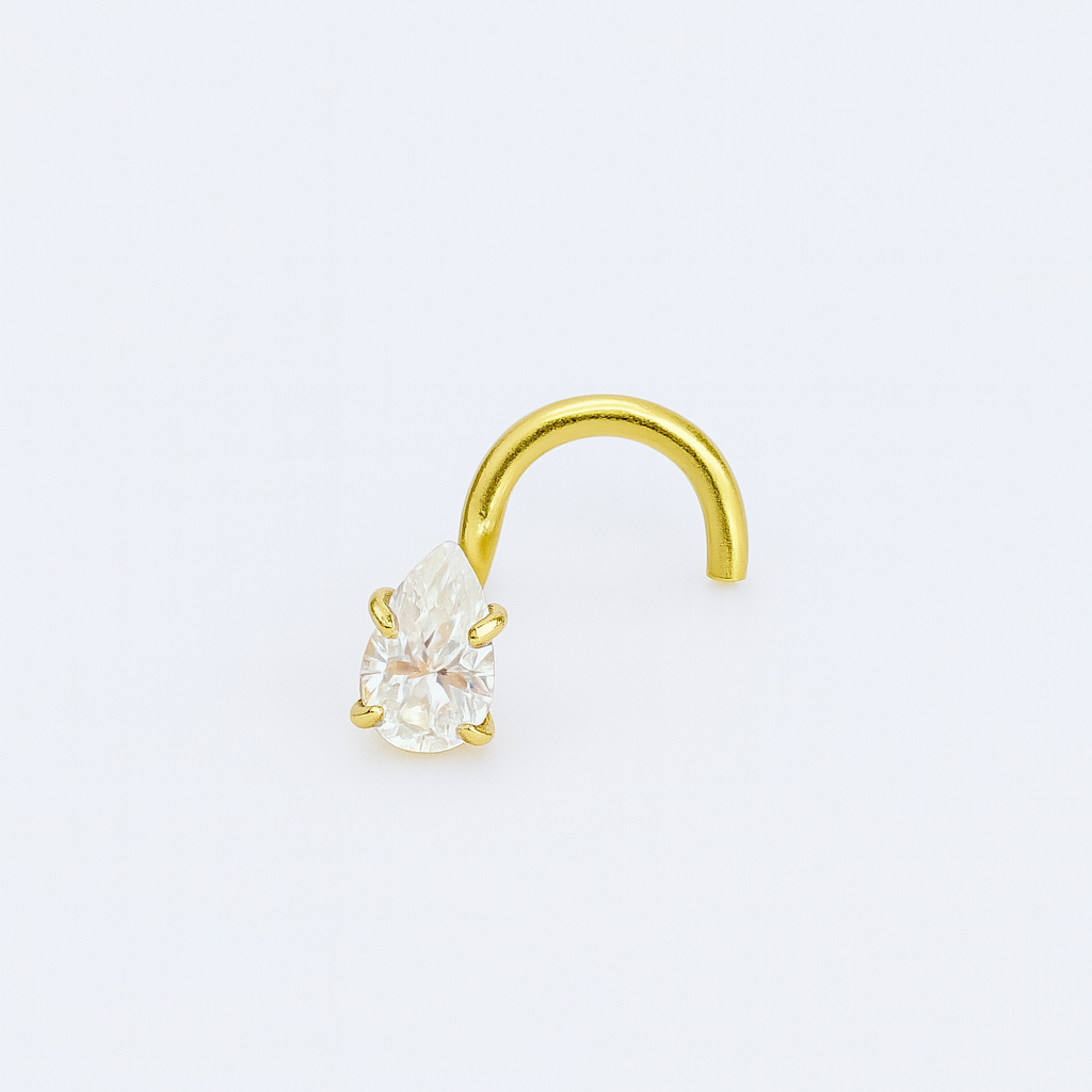 Pear Shape Nose Ring Screw 20g Natural Diamond 14K Solid Yellow or white Gold