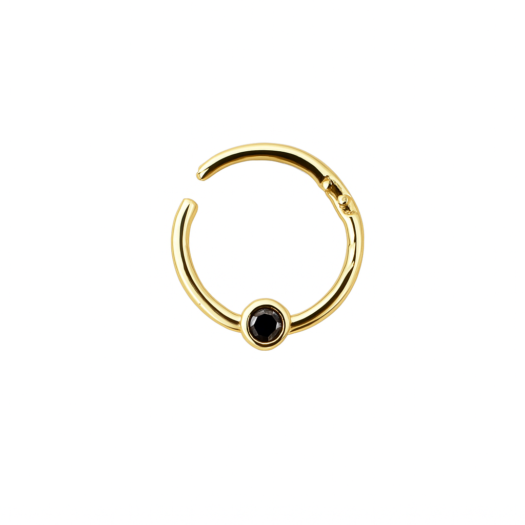 Single Black Diamond Seam Ring Basel Hinged Nose Ring Septum Clicker Daith Hoop 14k Gold