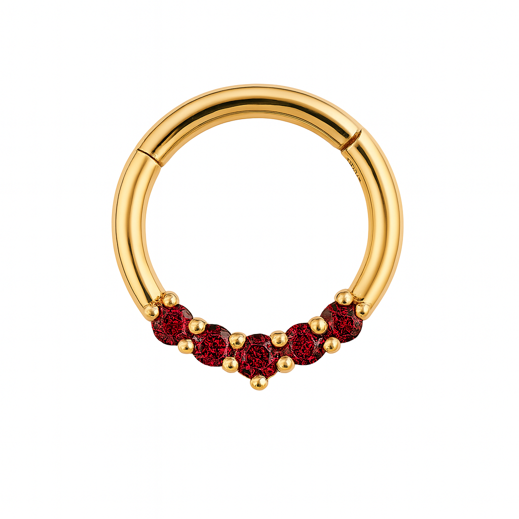 Red Rubies Graduation Hinged Hoop Ring Septum Clicker Daith Helix Conch Rook Hoop With 14k Gold