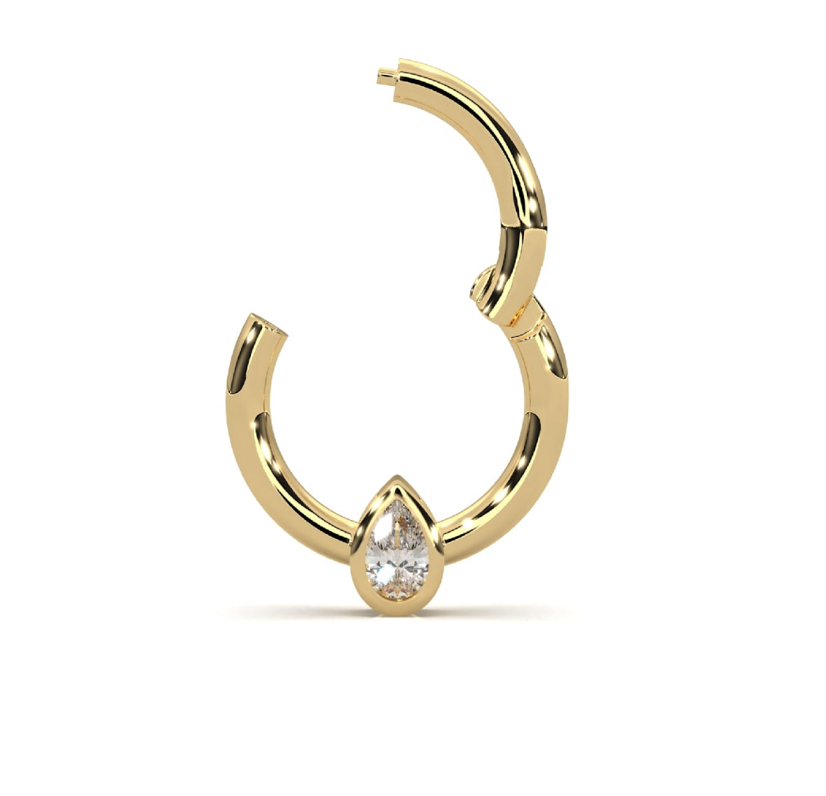 Pear Shape Genuine Diamond Hinged Nose Ring Septum Clicker Daith Helix Conch Rook Jewelry 14k Gold