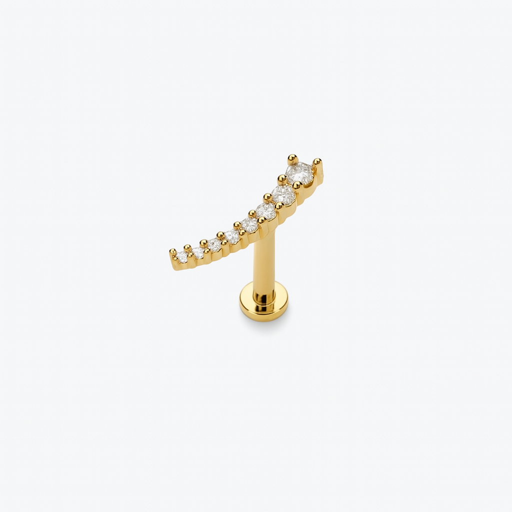 Helix Ear Push In Threadless Climber Stud 7 Natural Diamonds 14K Solid Yellow Gold