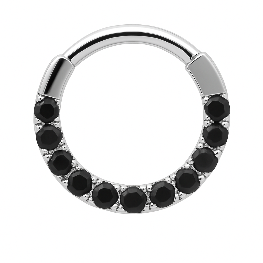 Septum Jewelry Ear Clicker Daith Hoop With 2mm Black Diamonds 14k Solid Gold