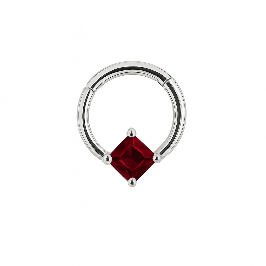Square Red Genuine Ruby Hinged Nose Ring Septum Clicker Daith Helix Conch Rook Seam Hoop 14k Gold