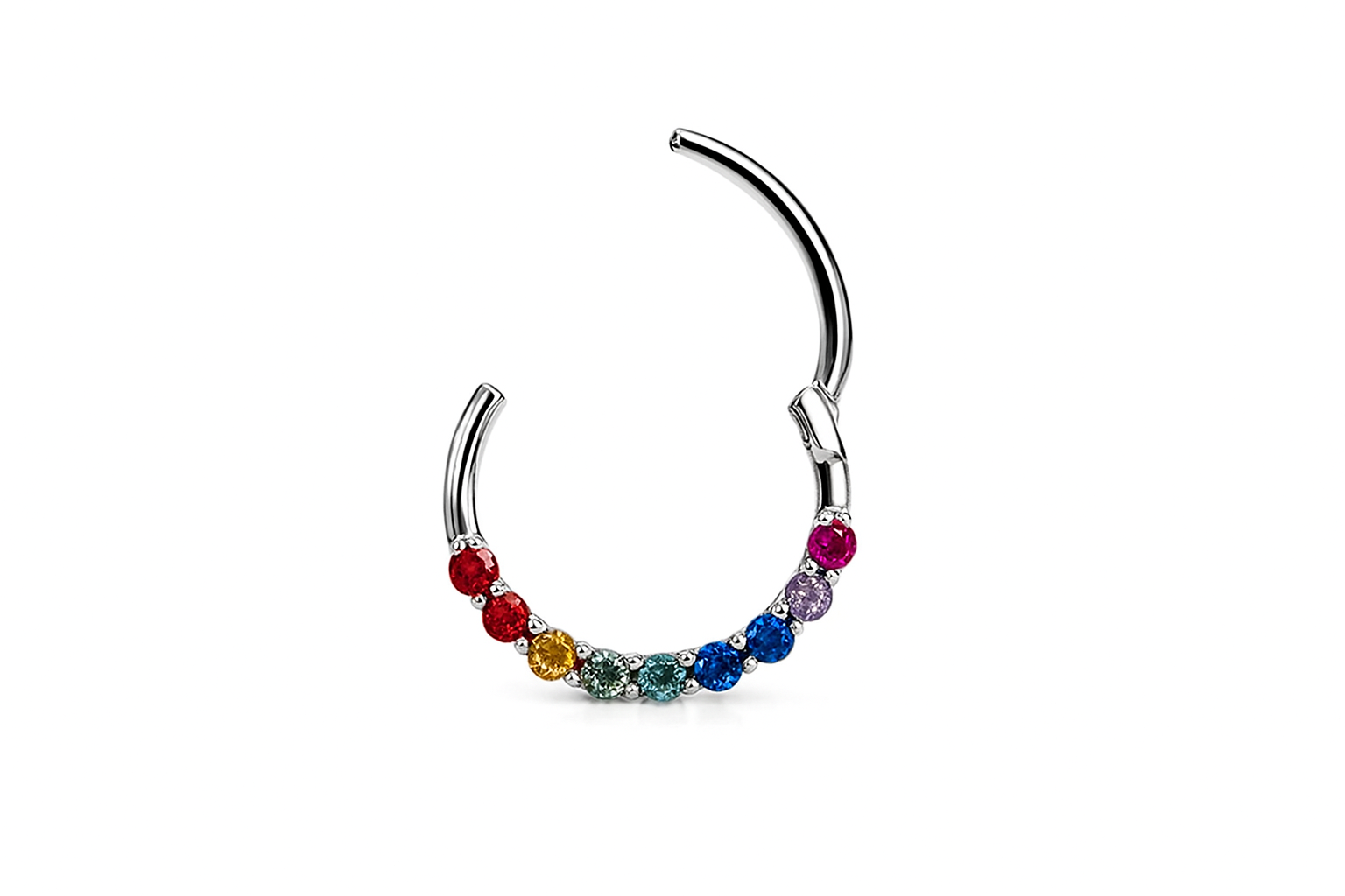 Rainbow Septum Ring Clicker Daith Hoop With Natural Sapphire 14k Gold Rook Tragus Jewelry