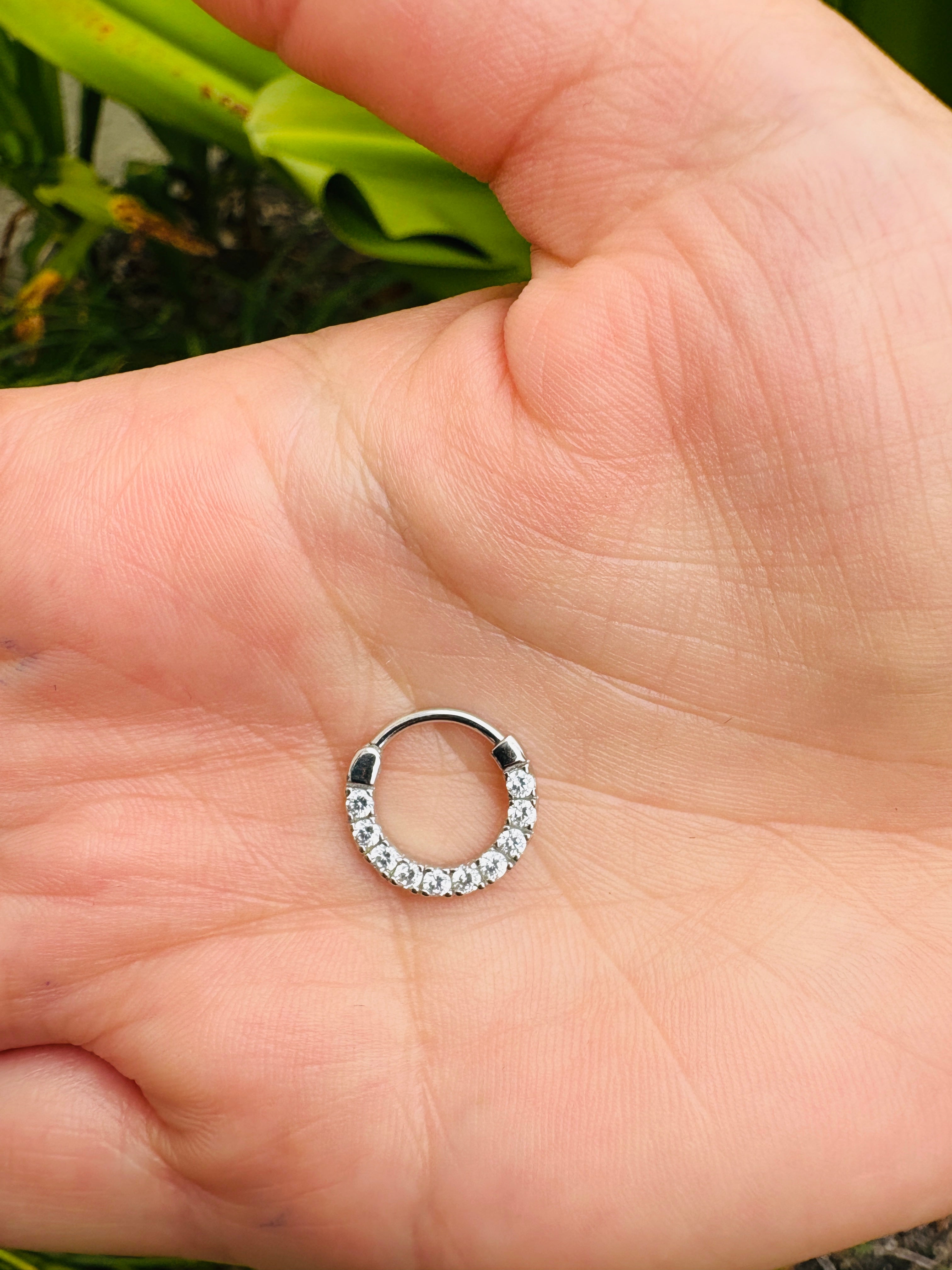 Septum Ring Clicker Daith Hinged Hoop With 2mm Natural Diamonds 14k Solid Gold Seam Ring Hypoallergenic