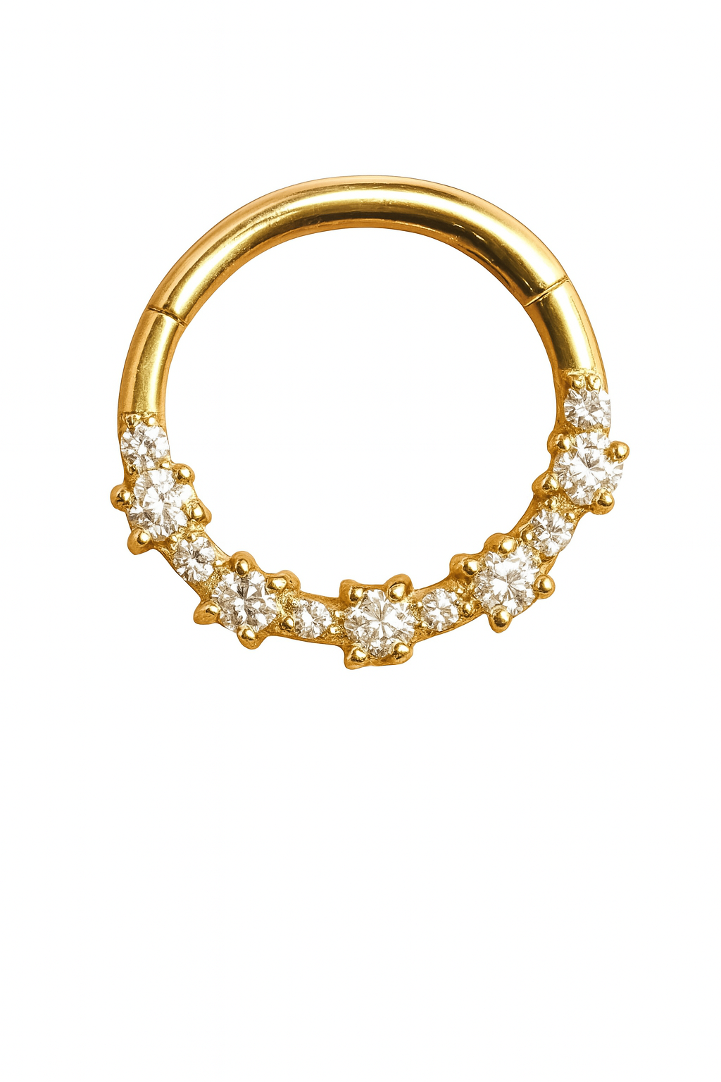 11 Natural Diamonds Hinged Nose Ring Septum Clicker Daith Hoop 14k Gold Rook Jewelry