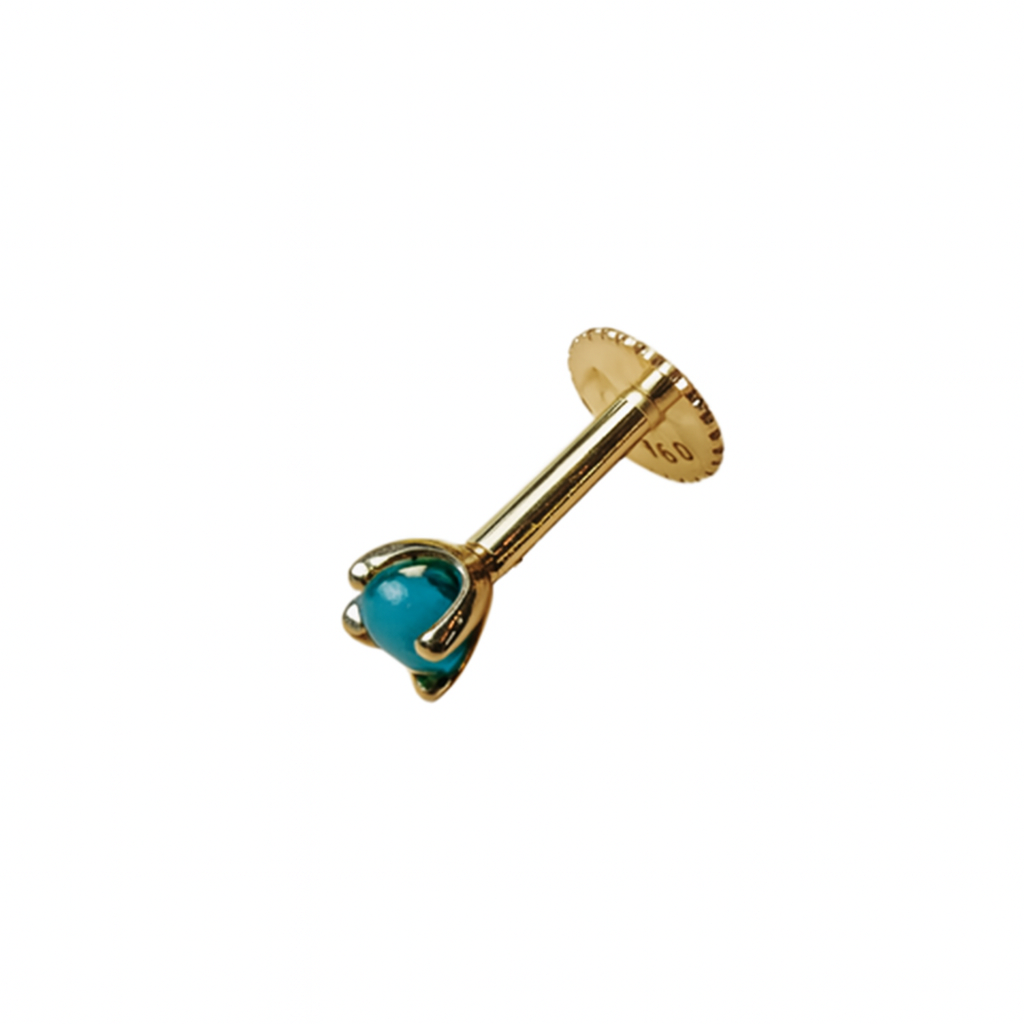 Internally Treaded Labret Monreo Stud 18g With 3mm Genuine Turquoise 14K Solid Yellow Gold