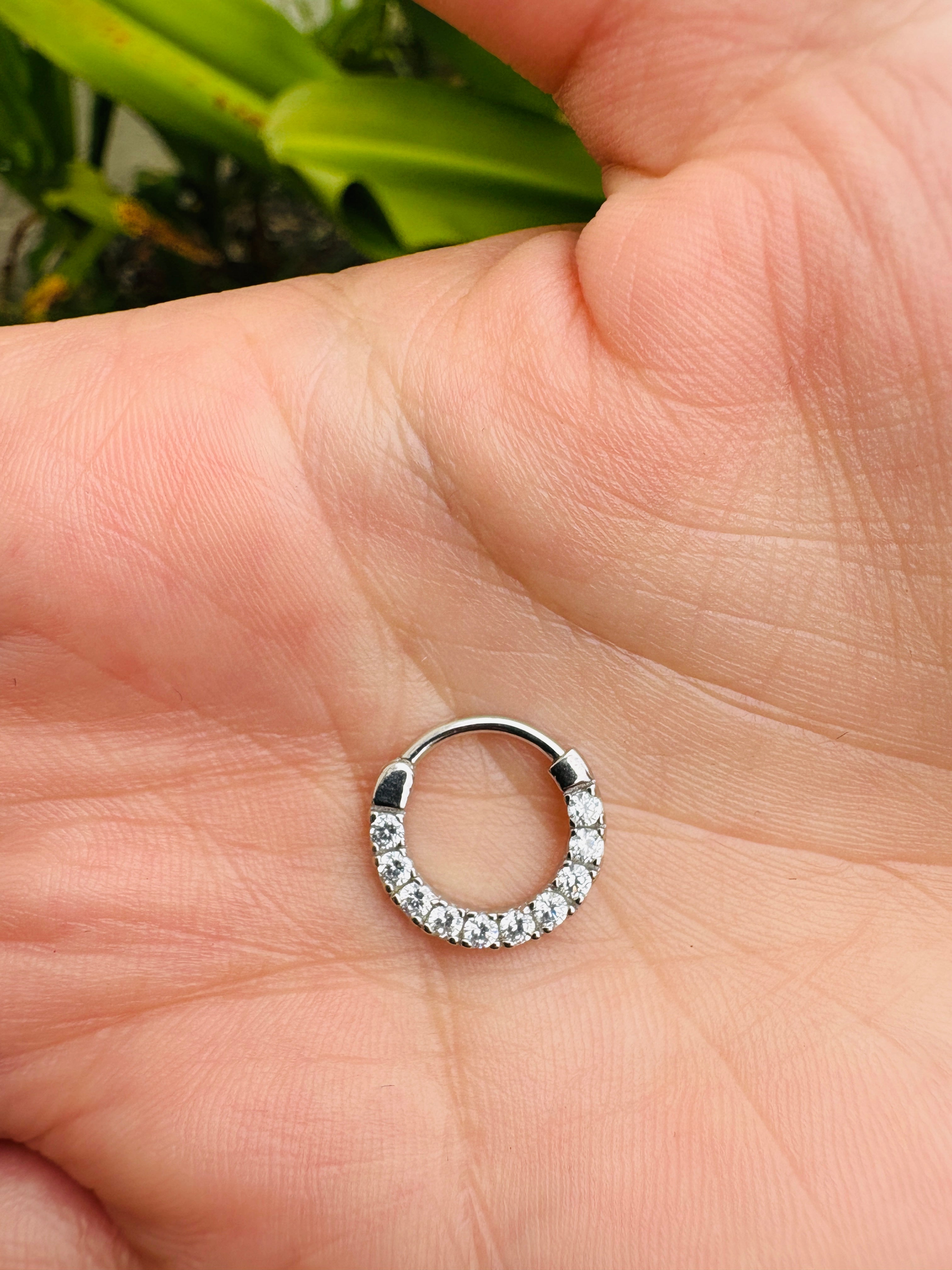 Septum Ring Clicker Daith Hinged Hoop With 2mm Natural Diamonds 14k Solid Gold Seam Ring Hypoallergenic