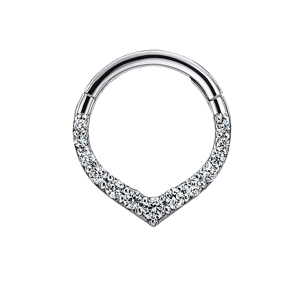 Chevron Rook and Septum Clicker Daith Hoop With Natural Diamonds 14k Gold Helix Seam Ring