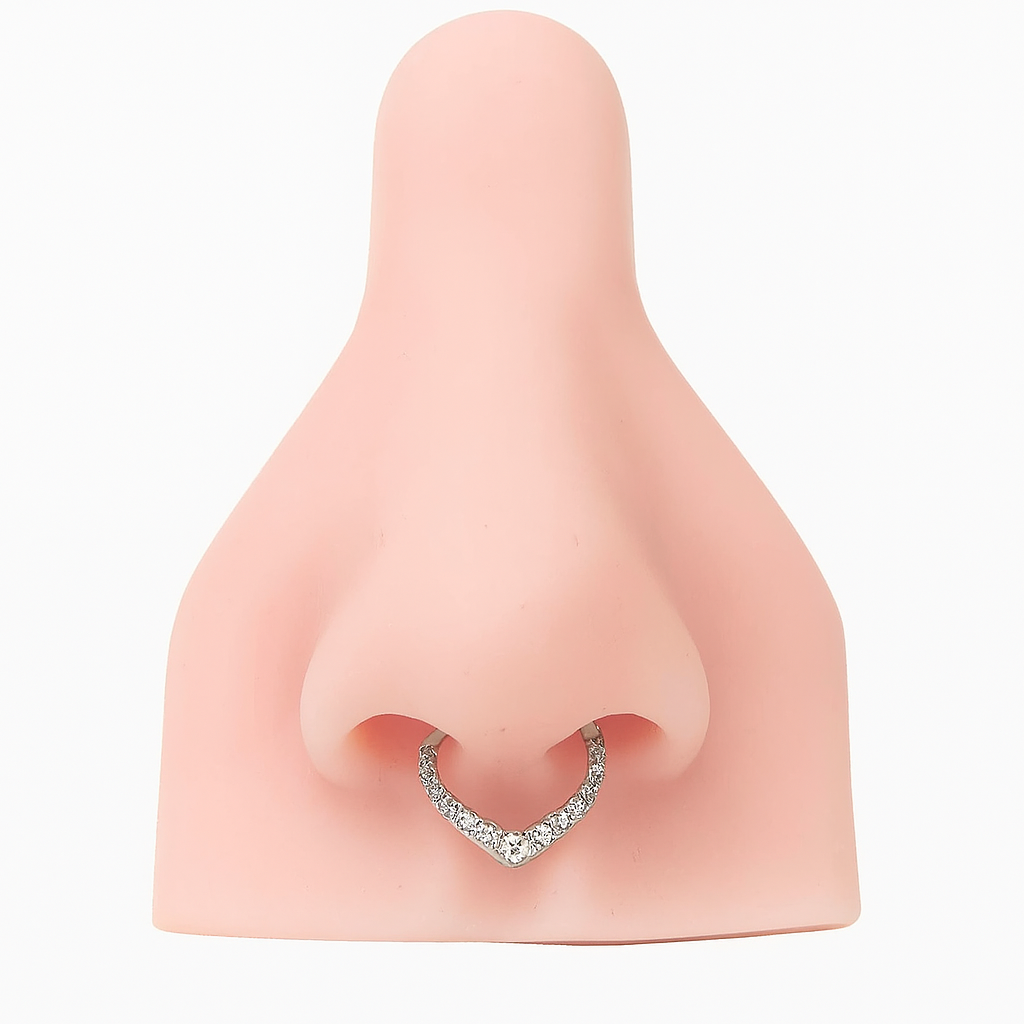 Chevron Rook and Septum Clicker Daith Hoop With Natural Diamonds 14k Gold Helix Seam Ring