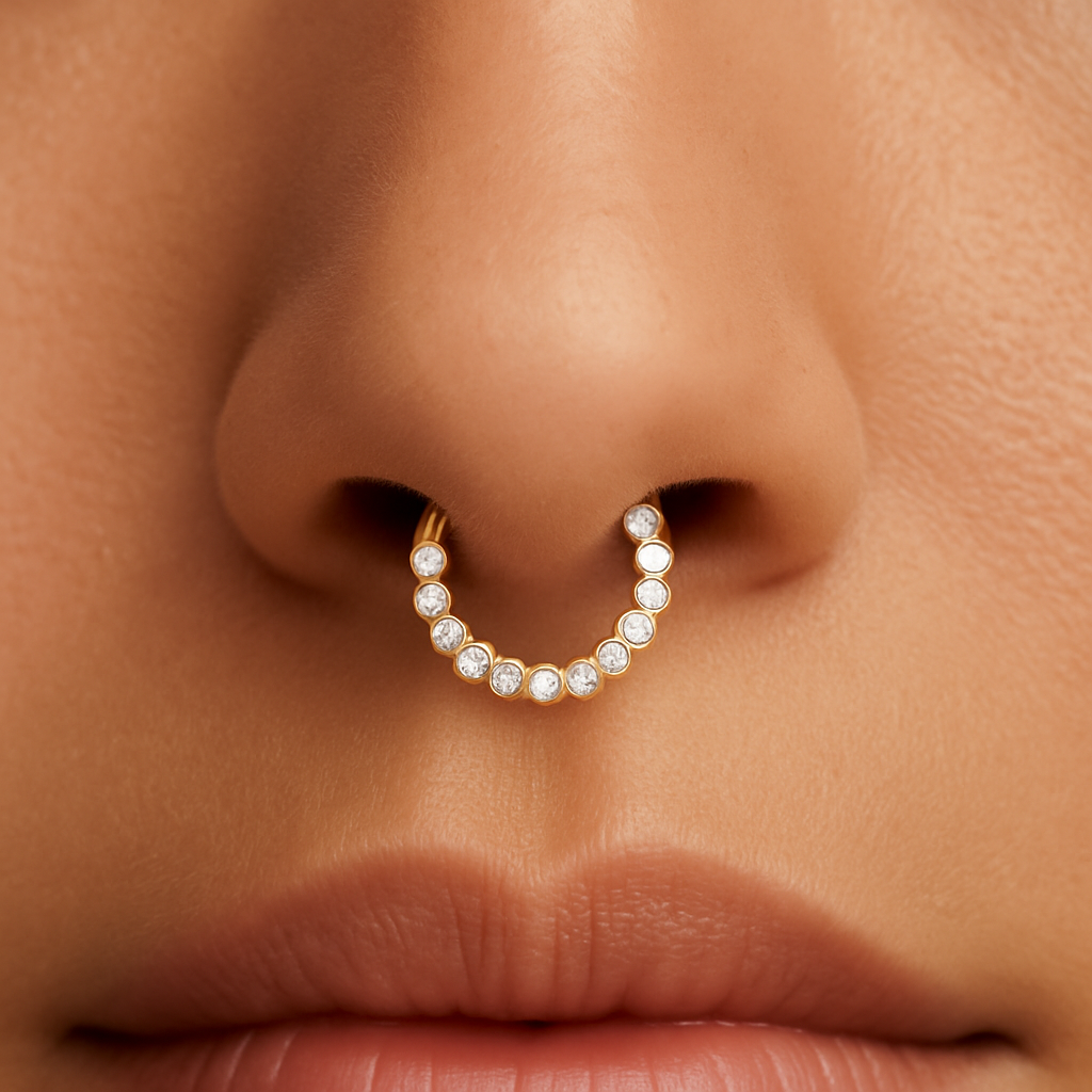 Septum and Ear Clicker Daith Hinged Hoop With 2mm Genuine Diamonds Bezel Setting 14k Solid Gold