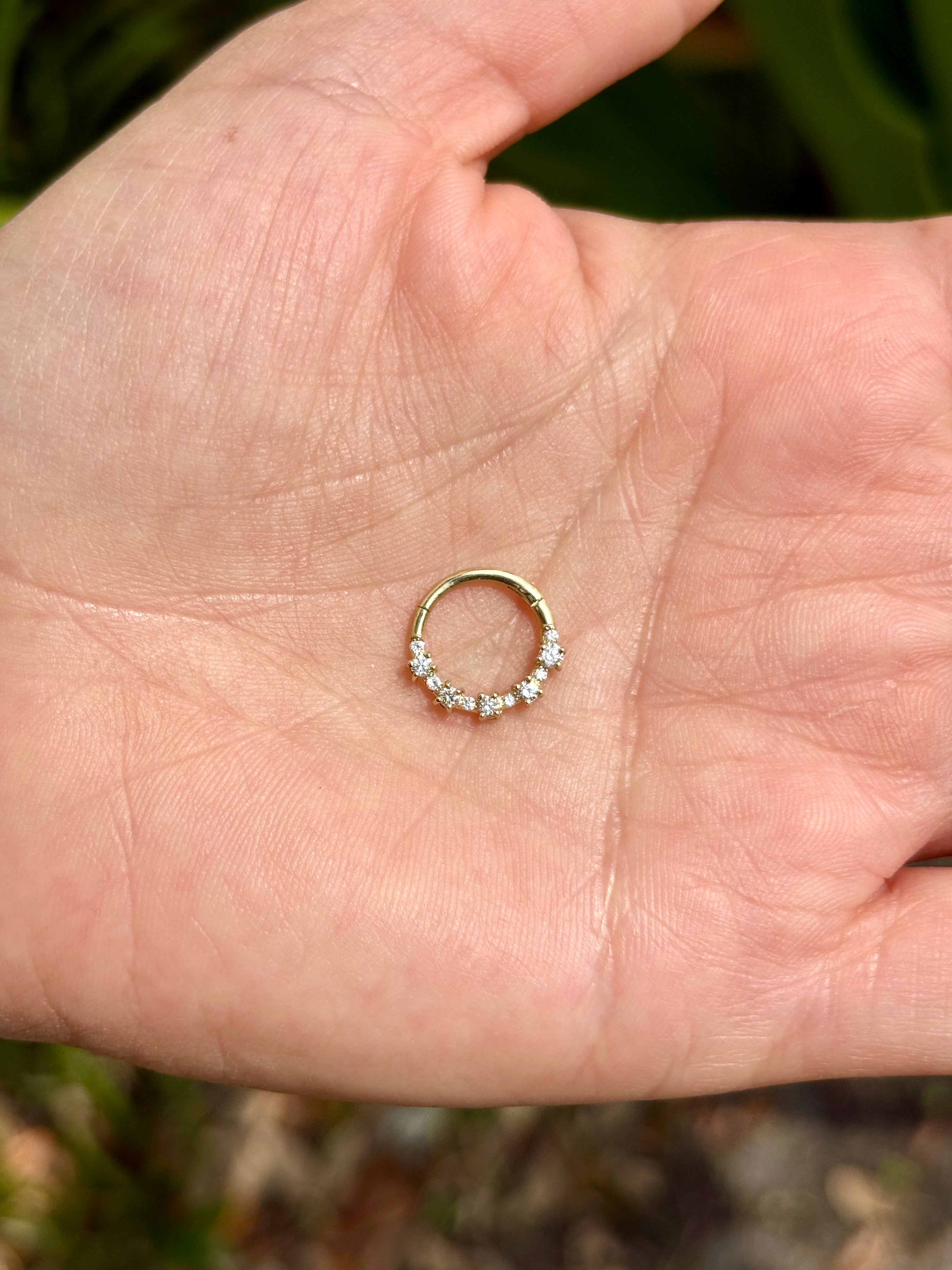 11 Natural Diamonds Hinged Nose Ring Septum Clicker Daith Hoop 14k Gold Rook Jewelry