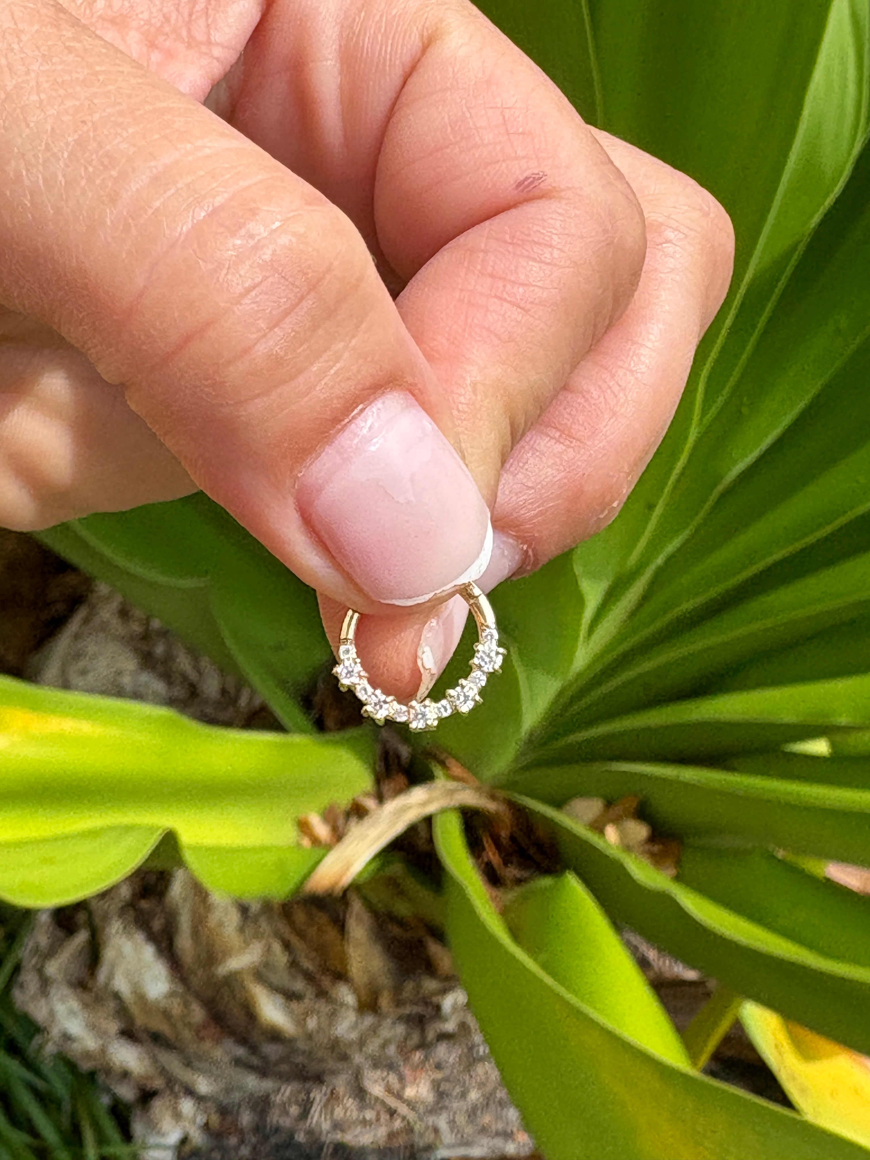 11 Natural Diamonds Hinged Nose Ring Septum Clicker Daith Hoop 14k Gold Rook Jewelry