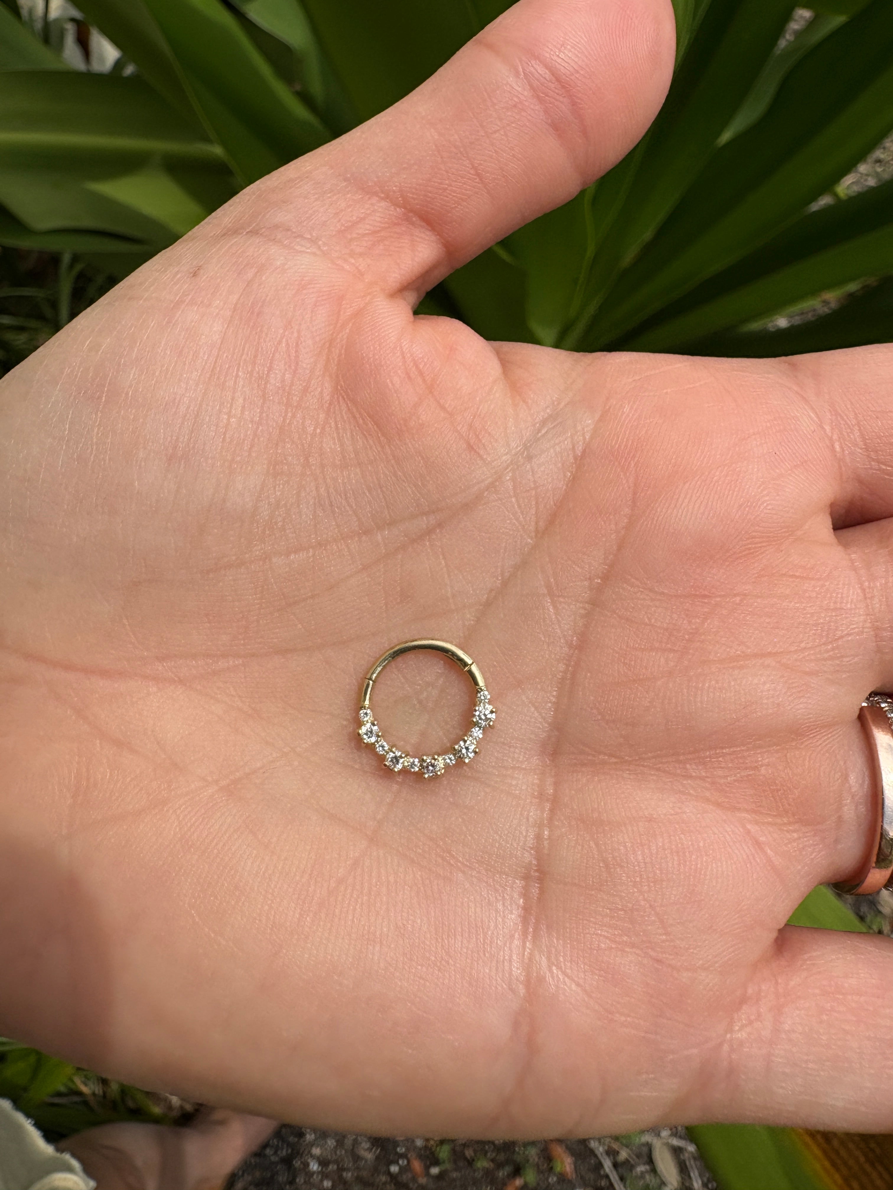 11 Natural Diamonds Hinged Nose Ring Septum Clicker Daith Hoop 14k Gold Rook Jewelry