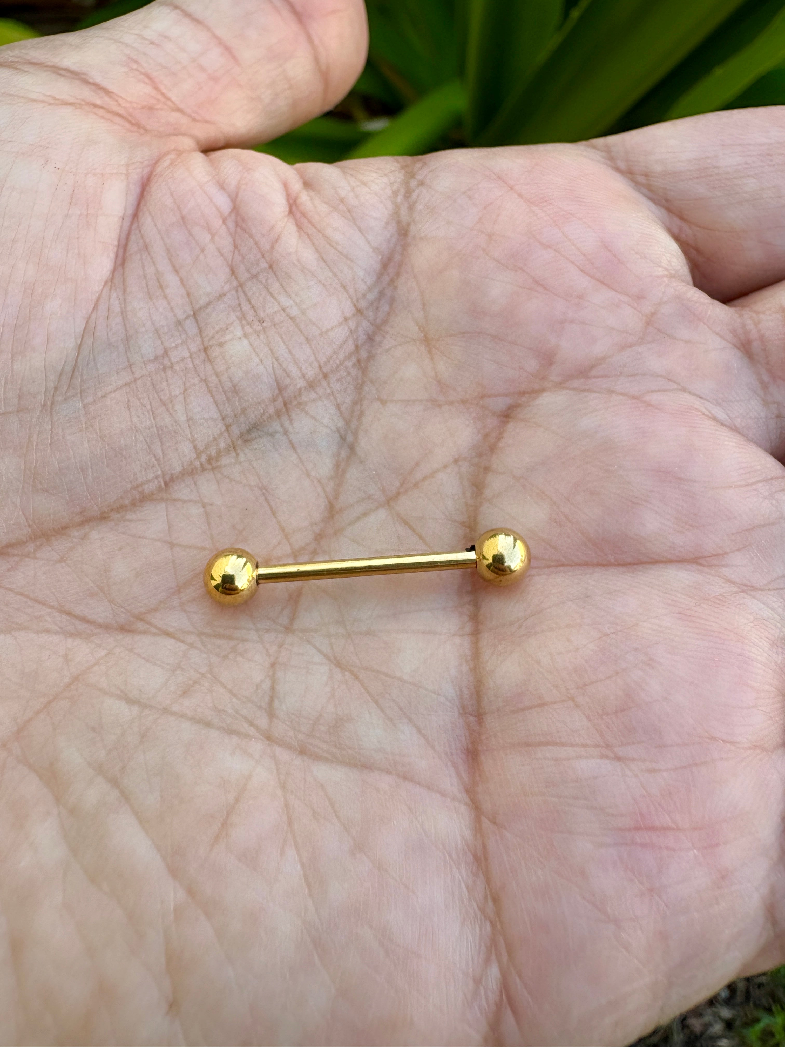 14k yellow gold tongue bar nipple bar piercing jewelry