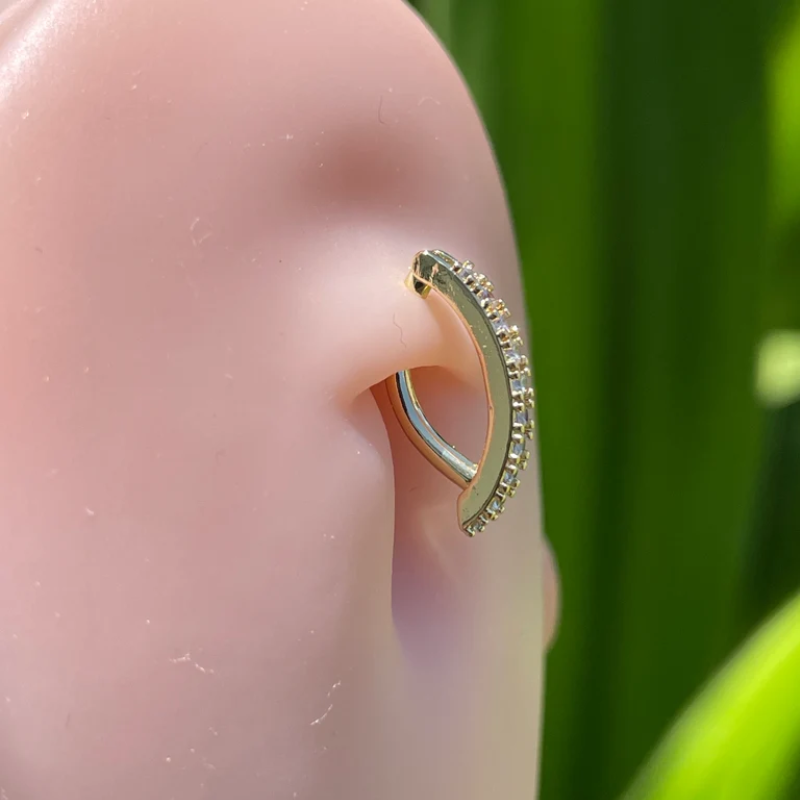 14k Gold Belly Button Ring Navel Ring with Natural Diamonds Solid Gold