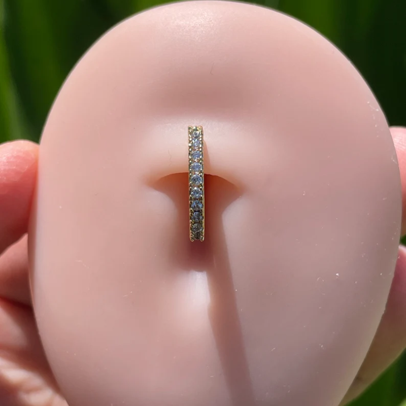 14k Gold Belly Button Ring Navel Ring with Natural Diamonds Solid Gold