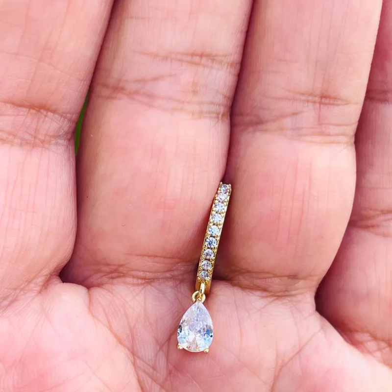 14k Gold Belly Button Ring Navel Ring Pear Shape Diamond Solid Gold