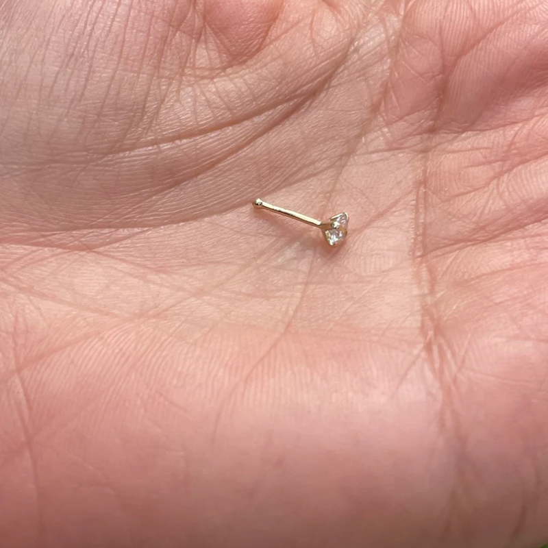 4mm CZ Nose Ring Bone Stud 14K Solid Yellow Gold 20 Gauge