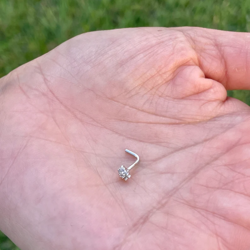 Flower Natural Diamond Nose Ring L Shape 14K Solid Gold 20 Gauge