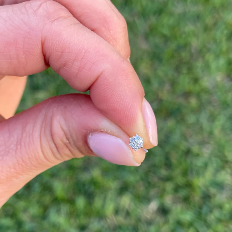 Flower Natural Diamond Nose Ring L Shape 14K Solid Gold 20 Gauge