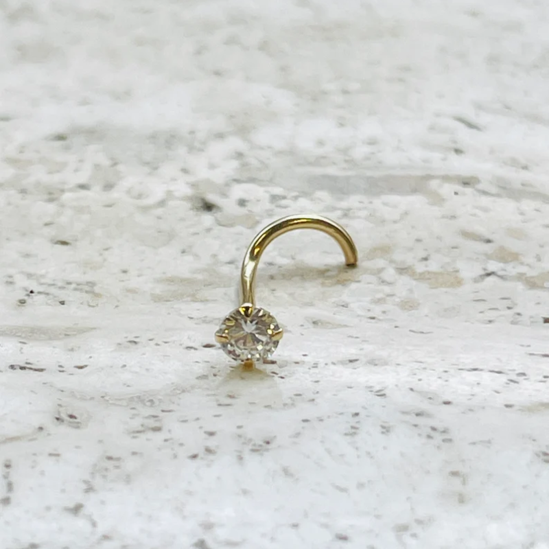 Nose Ring Screw 20g 1.5mm-3mm Round Natural Diamond 14K Solid Yellow Gold