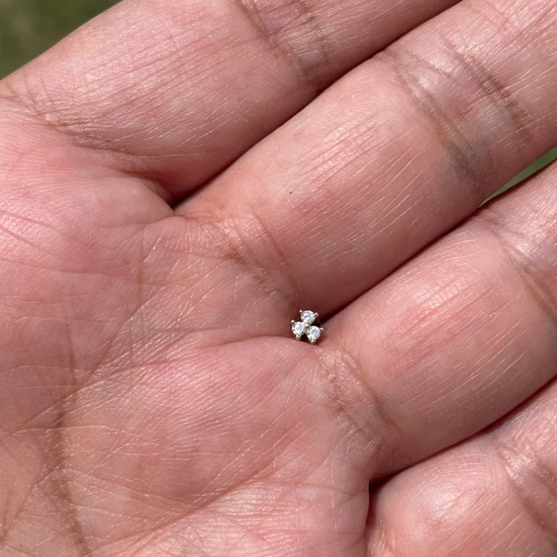 Nose Ring Stud Piercing Jewelry Trinity 3 Genuine Diamonds 14K Solid Gold