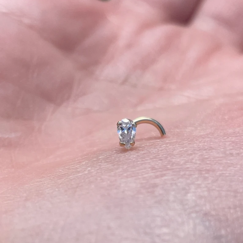 Pear Shape Nose Ring Screw 20g Natural Diamond 14K Solid Yellow or white Gold