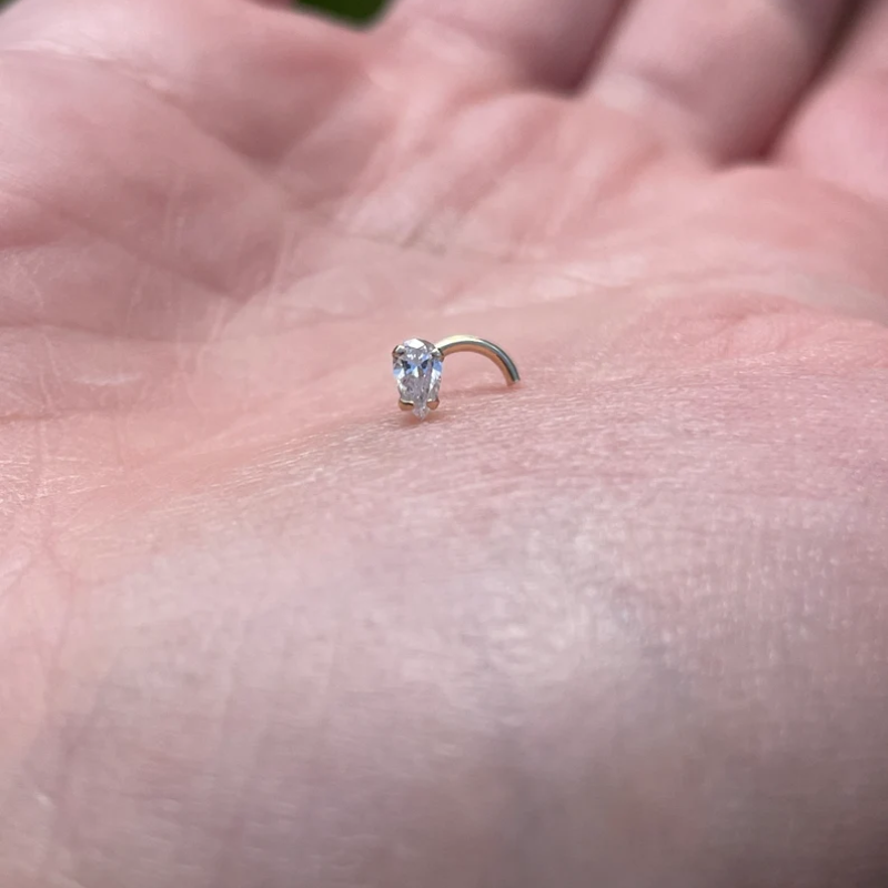 Pear Shape Nose Ring Screw 20g Natural Diamond 14K Solid Yellow or white Gold