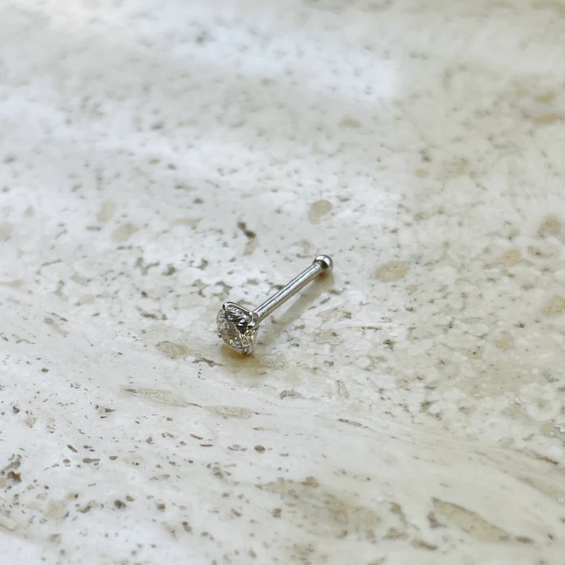 14K Gold Nose Stud 20g Genuine Round Diamond Solid Gold Nose Ring