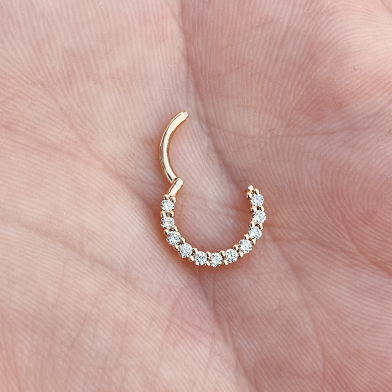 Hinged Nose Ring Septum Clicker Daith Conch Helix Hoop With Natural Diamonds 14k Gold