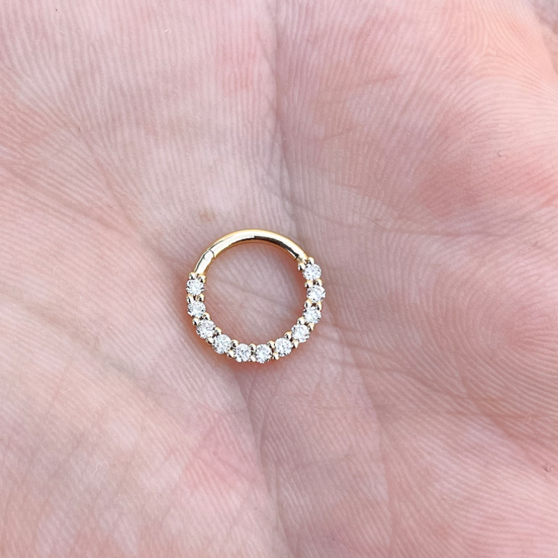 Hinged Nose Ring Septum Clicker Daith Conch Helix Hoop With Natural Diamonds 14k Gold