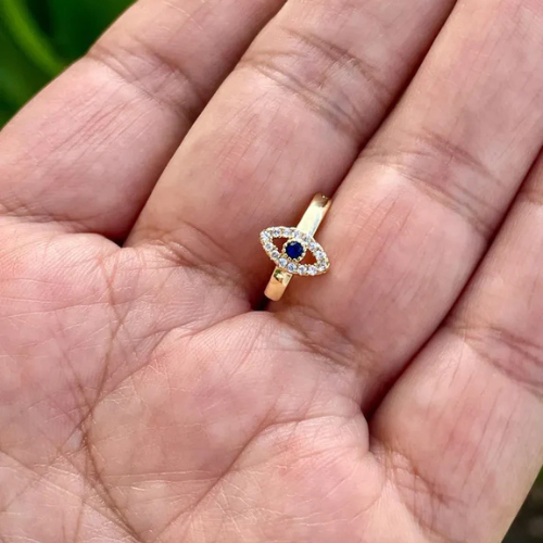 14k Gold Belly Button Ring Navel Ring Eye With Genuine Diamonds and Sapphire Solid Gold