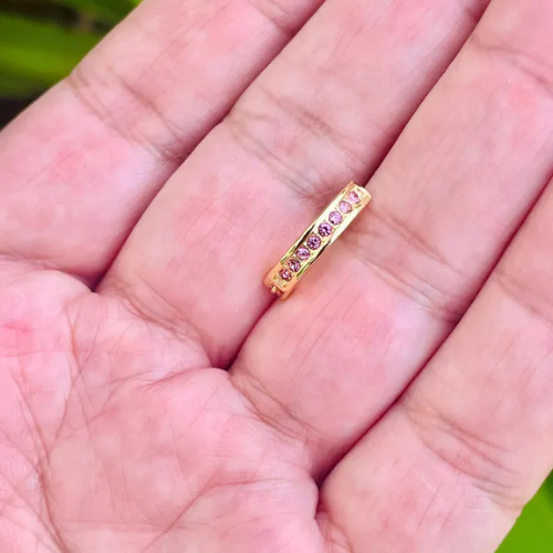 14k Gold Belly Button Ring Navel Ring with Natural Pink Sapphires Solid Gold