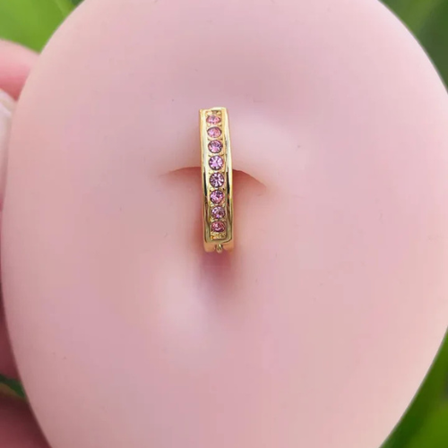 14k Gold Belly Button Ring Navel Ring with Natural Pink Sapphires Solid Gold