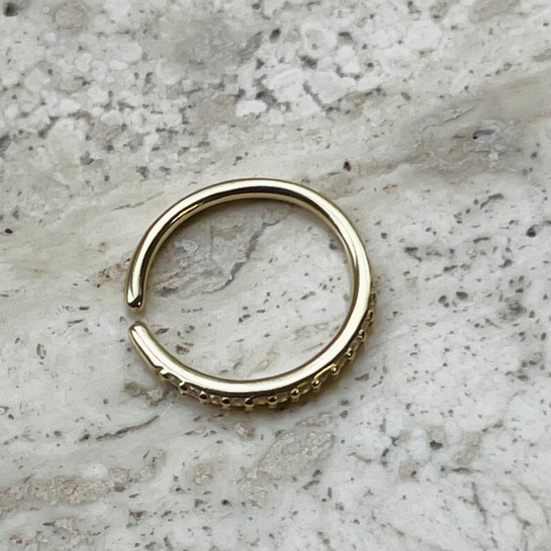Gold Bendable Hoop 18g With Natural Diamonds 14K Solid Yellow Gold