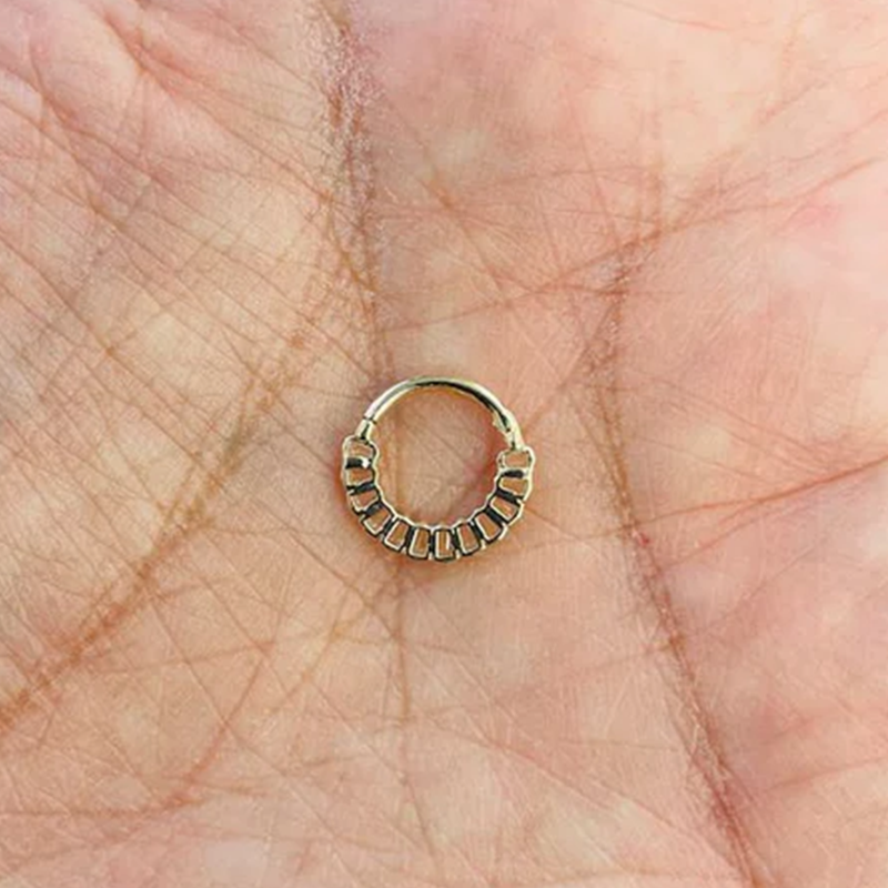 Baguettes Diamond Hinged Nose Ring Septum Clicker Daith Conch Helix Hoop 14k Solid Gold