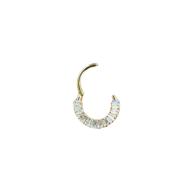 Baguettes Diamond Hinged Nose Ring Septum Clicker Daith Conch Helix Hoop 14k Solid Gold