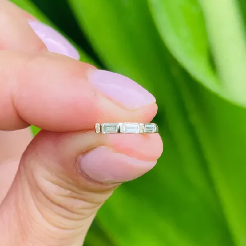 Baguettes Diamonds Septum Ear Clicker 14k Solid Gold Daith and Conch Piercing Jewelry