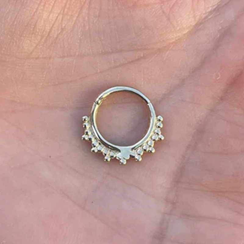 Beads and Black Natural Diamonds Nose Ear Jewelry Daith Helix Conch Septum Clicker Hoop 14k Gold