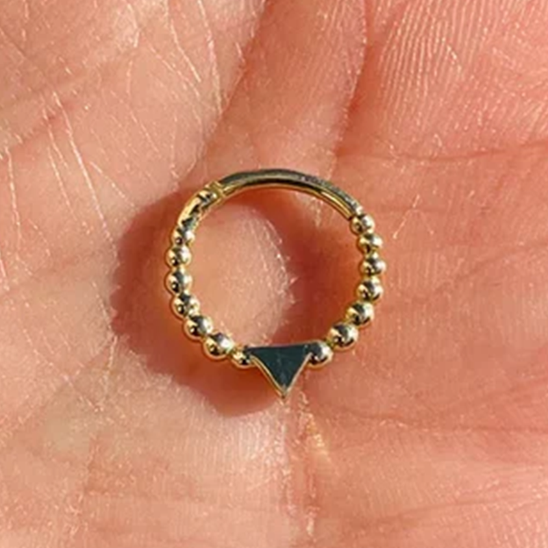 Beads and Tringle Hinged Nose Ring Septum Clicker Daith Helix Conch Hoop 14k Gold