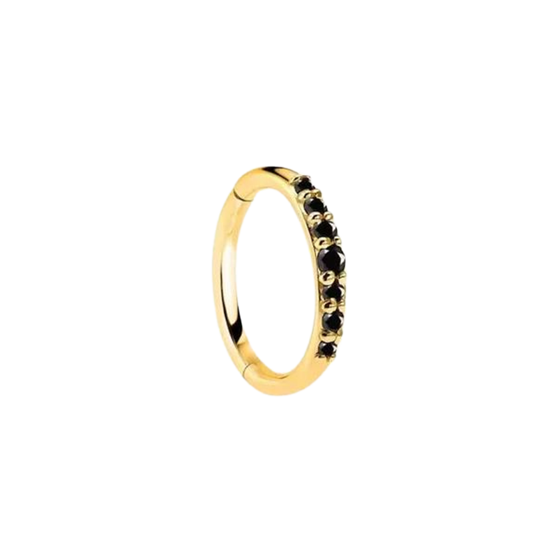 Black Diamonds Hinged Hoop Ring Septum Clicker Daith Helix Conch Rook Hoop With 14k Gold