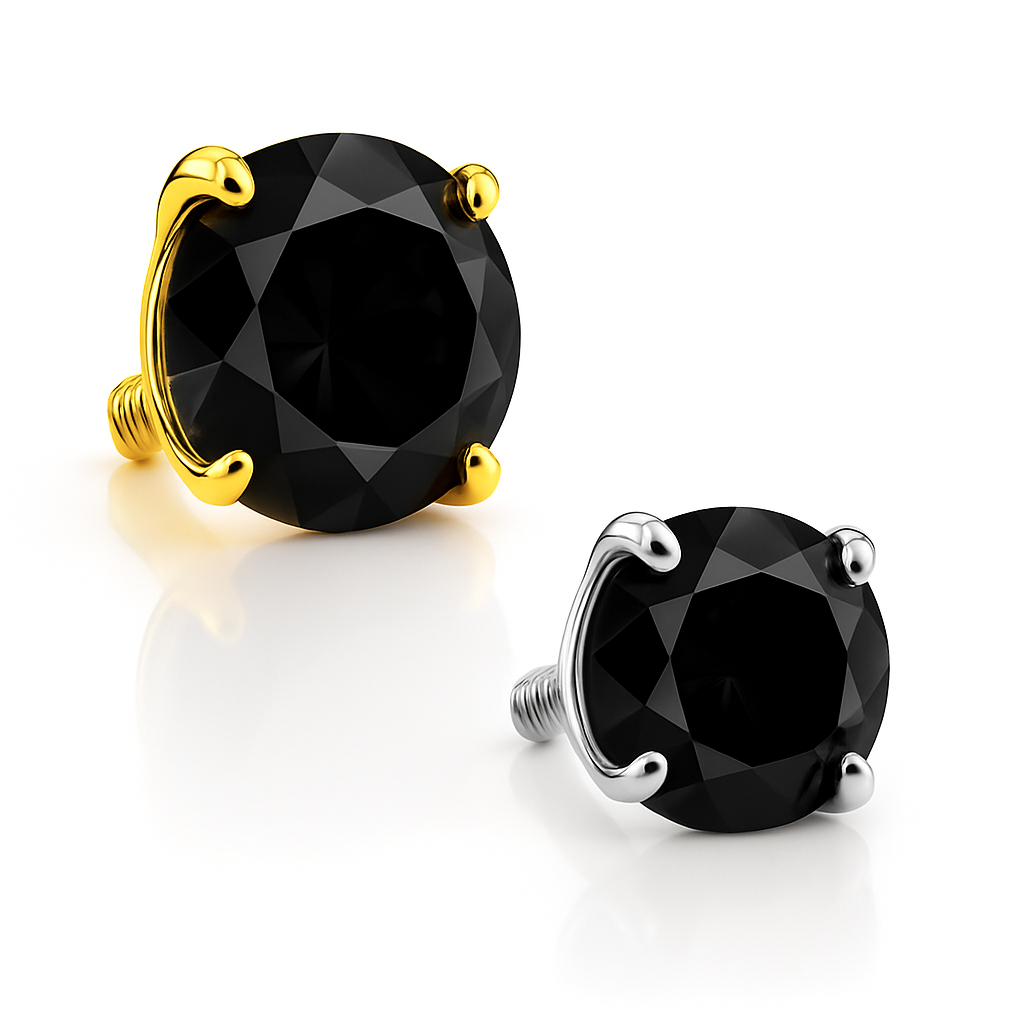 14K solid gold dermal top with genuine black diamond, luxury piercing jewelry